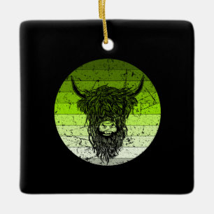 Scottish Highland Cattle Retro Ceramic Ornament