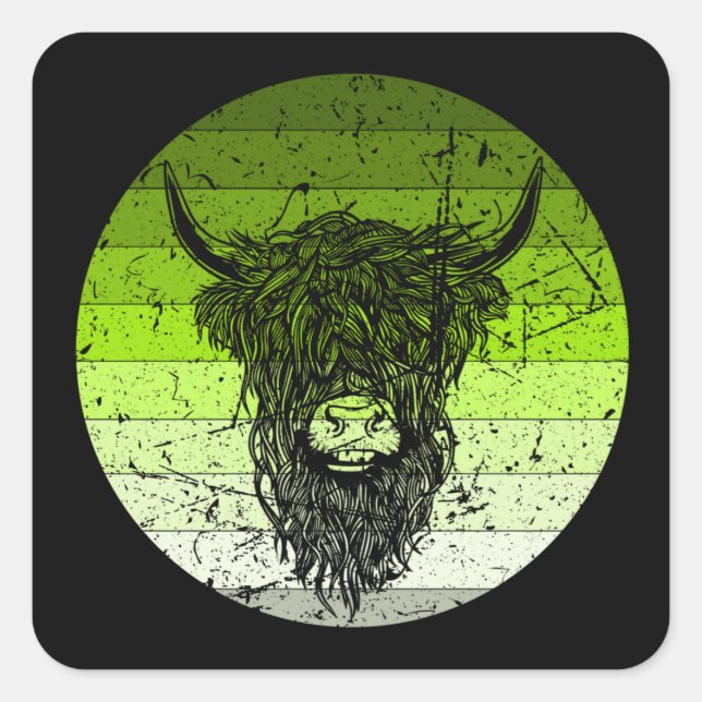 Scottish Highland Cattle Retro Square Sticker (Front)