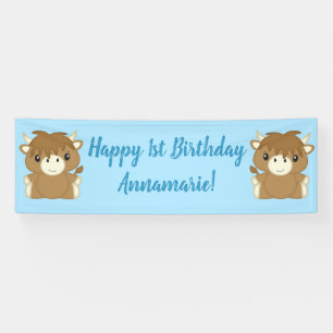 Scottish Highland Coo Cow Birthday Party Banner