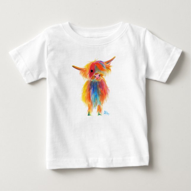 Scottish Highland Cow ' ANGEL ' by Shirley MacArth Baby T-Shirt (Front)