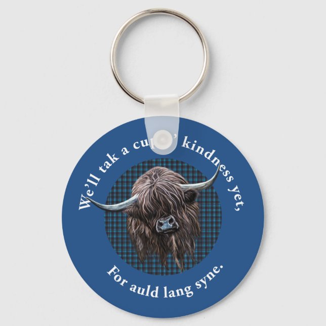 Scottish Highland Cow. Auld Lang Syne. Key Ring (Front)