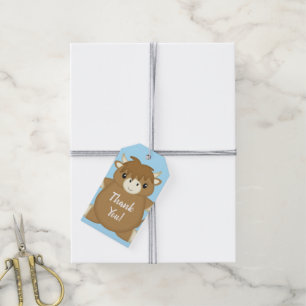 Scottish Highland Cow Baby Shower Blue Gift Tags