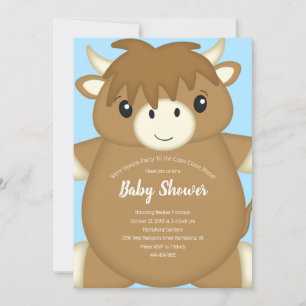 Scottish Highland Cow Baby Shower Blue Invitation