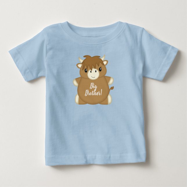 Scottish Highland Cow Baby Shower Blue T-Shirt (Front)