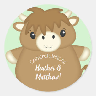 Scottish Highland Cow Baby Shower Classic Round Sticker