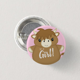 Scottish Highland Cow Baby Shower Pink 3 Cm Round Badge