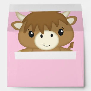 Scottish Highland Cow Baby Shower Pink Envelope