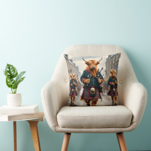 Scottish Highland Cow Bagpipe Parade, Cushion