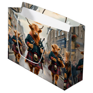 Scottish Highland Cow Bagpipe Parade, Large Gift Bag