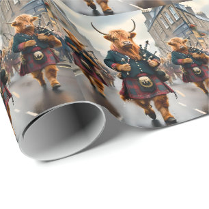 Scottish Highland Cow Bagpipe Parade, Wrapping Paper