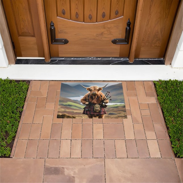 Scottish Highland Cow Bagpiper,  Doormat (Outdoor)