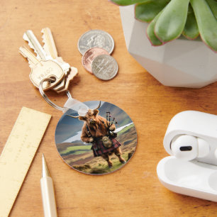 Scottish Highland Cow Bagpiper,  Key Ring