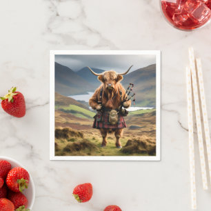 Scottish Highland Cow Bagpiper,  Napkin