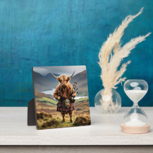 Scottish Highland Cow Bagpiper, Plaque
