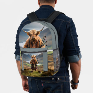 Scottish Highland Cow Bagpiper, Printed Backpack