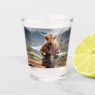Scottish Highland Cow Bagpiper, Shot Glass