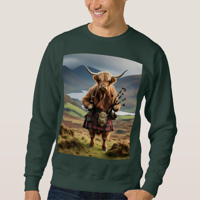 Scottish Highland Cow Bagpiper,  Sweatshirt (Front)