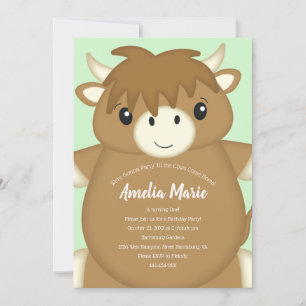 Scottish Highland Cow Birthday Party Green Invitation