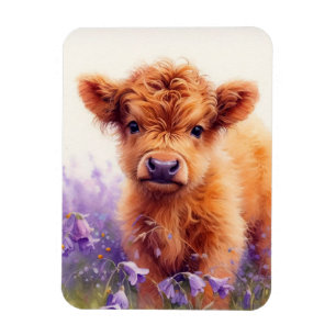 Scottish Highland Cow Calf Wildflowers Flexible Magnet