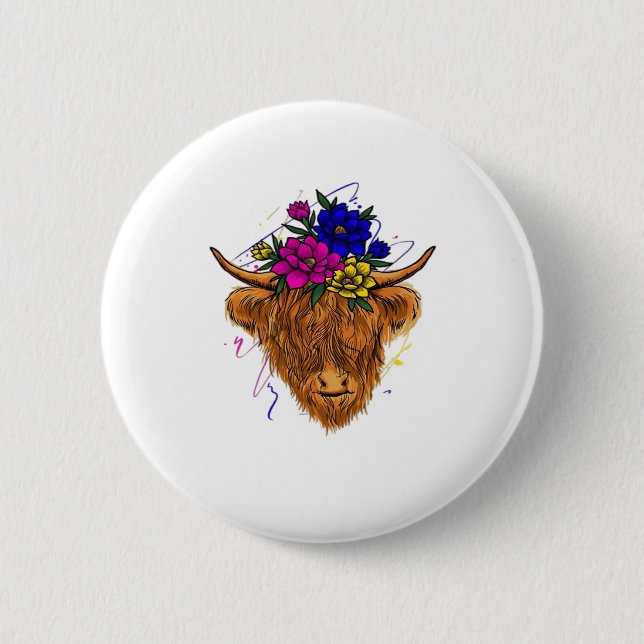 Scottish Highland Cow Cattle Cow Whisperer Farming 6 Cm Round Badge (Front)