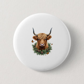 Scottish Highland Cow Cattle Hairy Cow Christmas W 6 Cm Round Badge