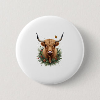 Scottish Highland Cow Cattle Hairy Cow Christmas W 6 Cm Round Badge
