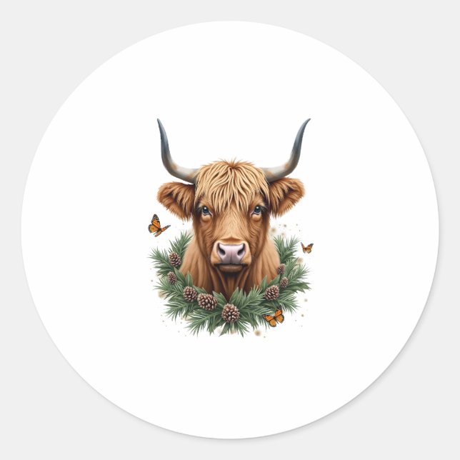 Scottish Highland Cow Cattle Hairy Cow Christmas W Classic Round Sticker (Front)