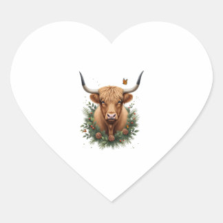 Scottish Highland Cow Cattle Hairy Cow Christmas W Heart Sticker