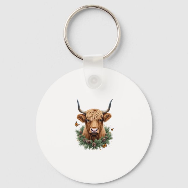 Scottish Highland Cow Cattle Hairy Cow Christmas W Key Ring (Front)