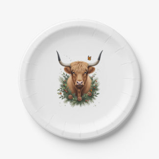 Scottish Highland Cow Cattle Hairy Cow Christmas W Paper Plate
