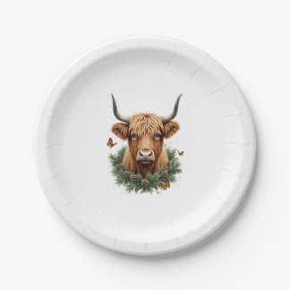 Scottish Highland Cow Cattle Hairy Cow Christmas W Paper Plate