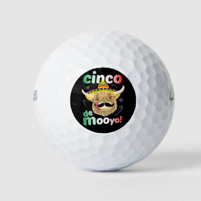 Scottish Highland Cow Celebrates Cinco De Mayo Golf Balls (Front)