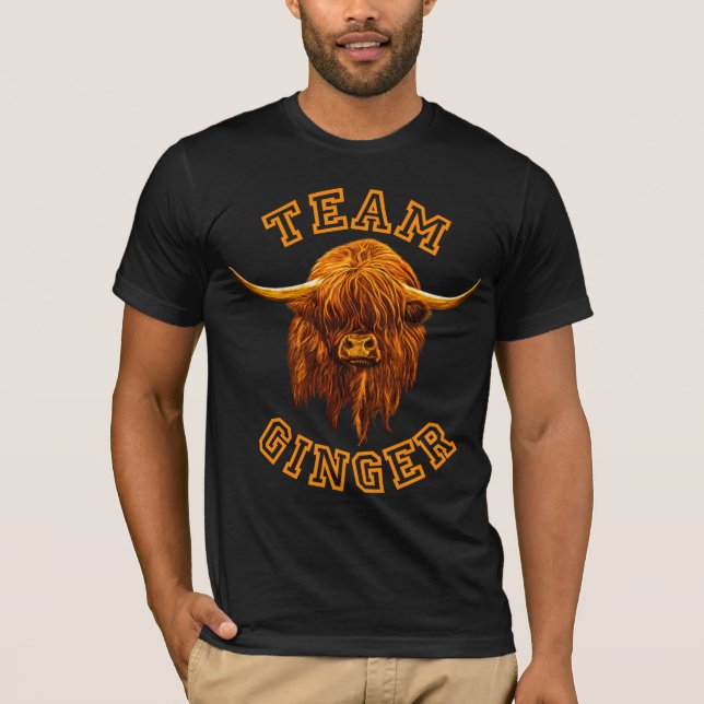 Scottish Highland Cow Celebrates Team Ginger T-Shirt (Front)
