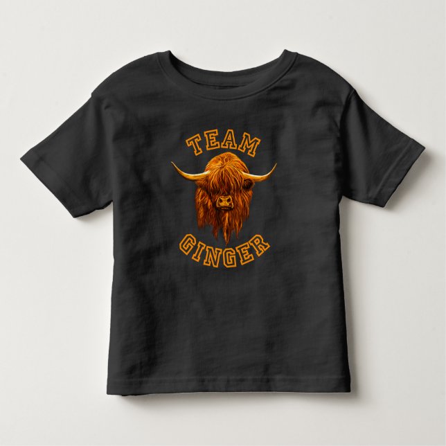 Scottish Highland Cow Celebrates Team Ginger Toddler T-Shirt (Front)