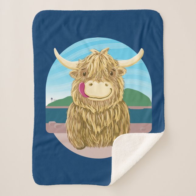Scottish Highland Cow, Chilling On The Beach Sherpa Blanket (Front)