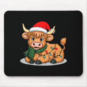 Scottish Highland Cow Christmas Lights Xmas Party Mouse Pad
