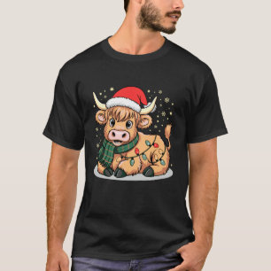 Scottish Highland Cow Christmas Lights Xmas Party T-Shirt
