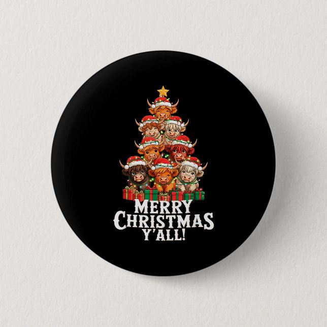Scottish Highland Cow Christmas Tree Funny Cow Lov 6 Cm Round Badge (Front)