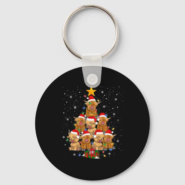 Scottish Highland Cow Christmas Tree Funny Cow Lov Key Ring (Front)