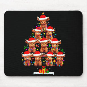 Scottish Highland Cow Christmas Tree Lights Xmas P Mouse Pad