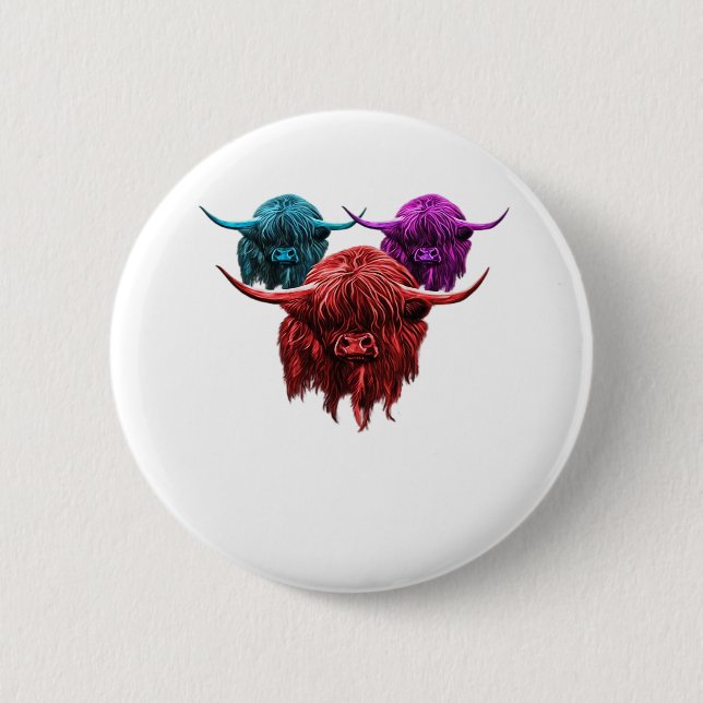 Scottish Highland Cow Colourful Herd Classic T-Shi 6 Cm Round Badge (Front)