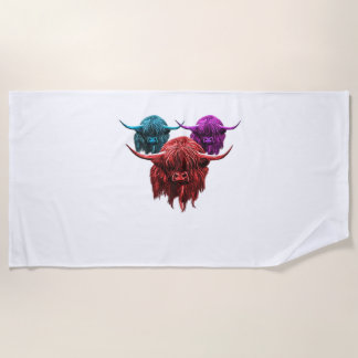 Scottish Highland Cow Colourful Herd Classic T-Shi Beach Towel