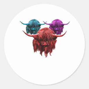 Scottish Highland Cow Colourful Herd Classic T-Shi Classic Round Sticker