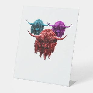 Scottish Highland Cow Colourful Herd Classic T-Shi Pedestal Sign
