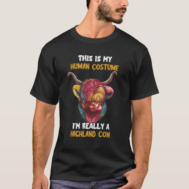 Scottish Highland Cow  Cow Face In Human Costume T-Shirt (Front)