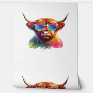 Scottish Highland Cow, Cowboy Boots & Flowers Clas Wallpaper