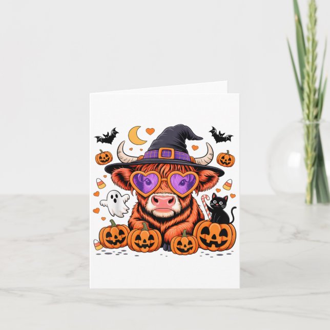 Scottish Highland Cow Ghost Pumpkin Candy Hallowee Card (Front)