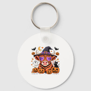 Scottish Highland Cow Ghost Pumpkin Candy Hallowee Key Ring