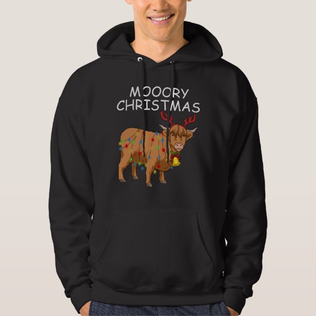 Scottish Highland Cow Gifts Women Moory Christmas Hoodie (Front)