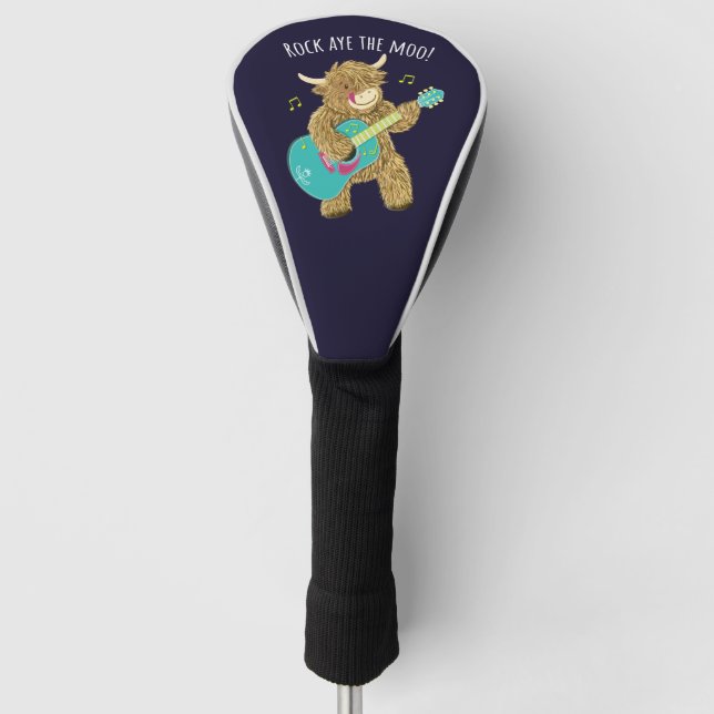 Scottish Highland Cow Guitarist Rock Aye The Moo!  Golf Head Cover (Front)